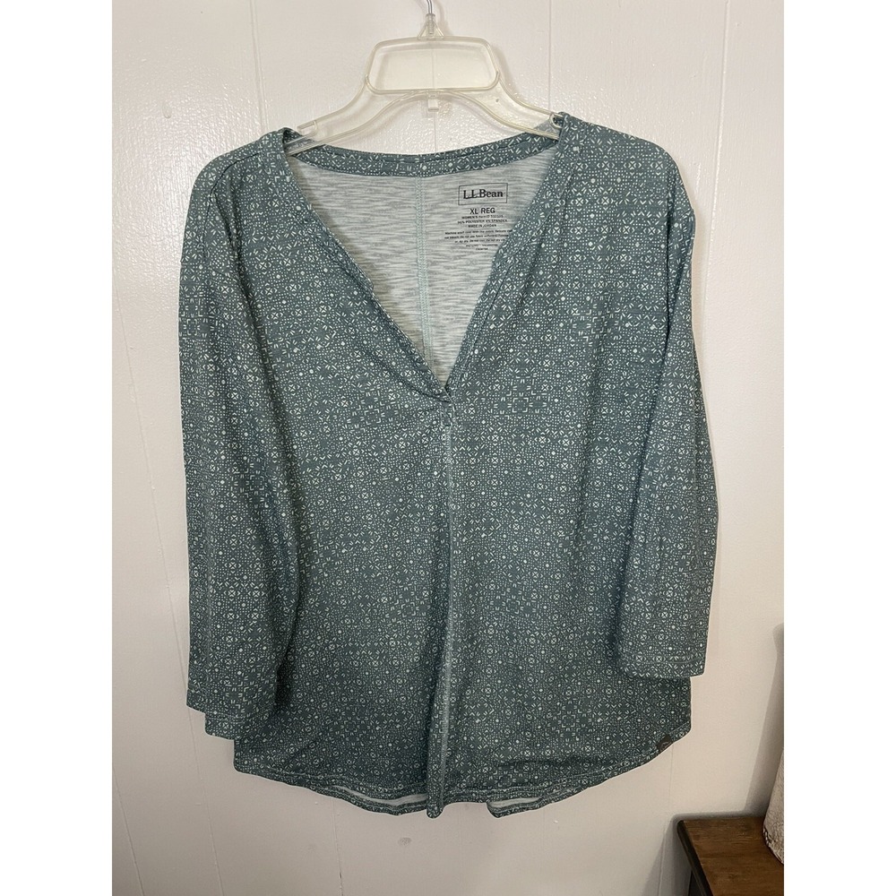 L.L.Bean XL V-Neck 3/4 Sleeve Stretch Knit Top Boho Soft Casual